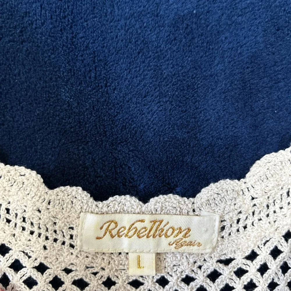 Rebellion Again Womens Crochet Crop Top Size L Cream Embroidered Dainty Festival